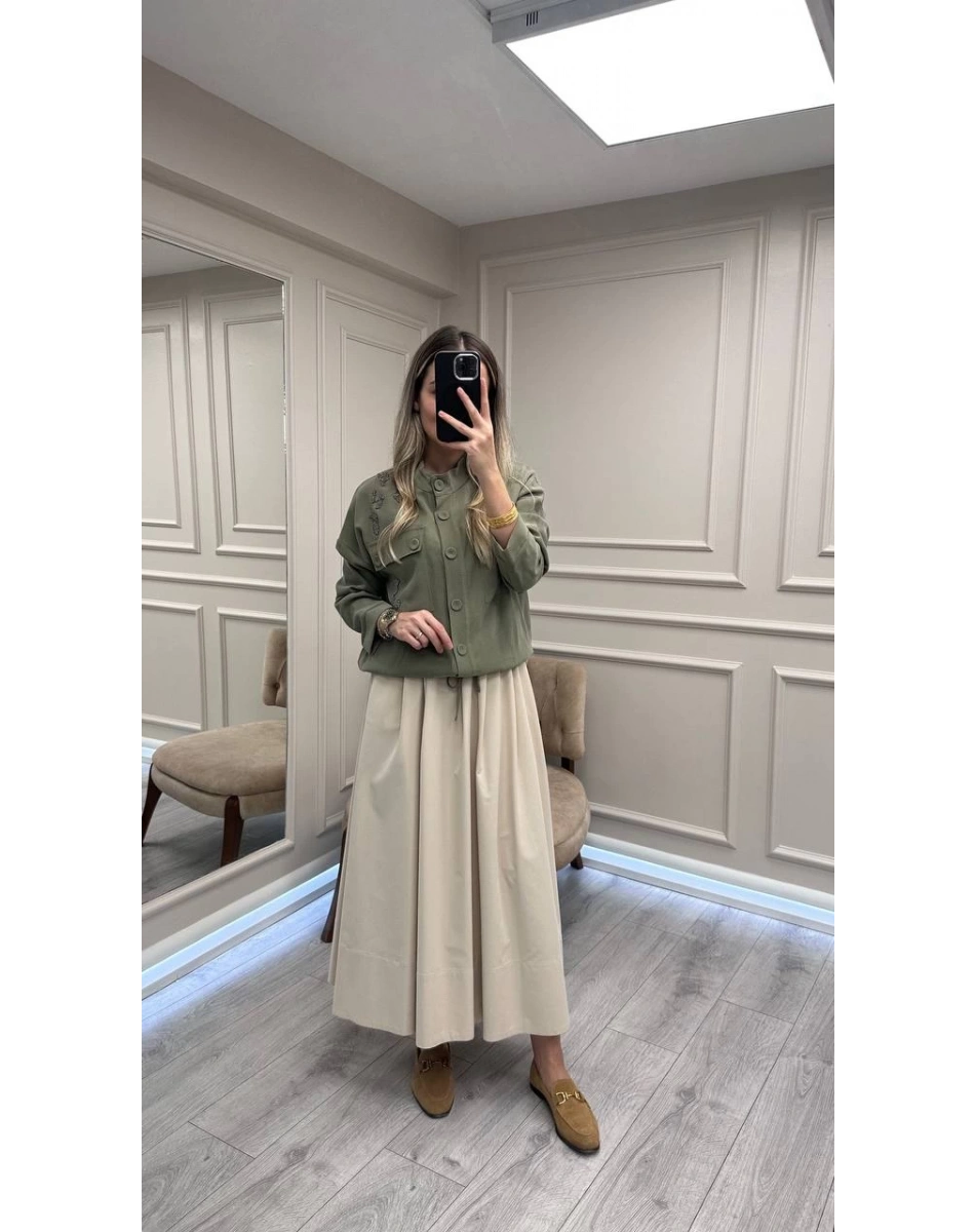 Ceremony 6826 Haki İşleme Detaylı Kısa Ceket