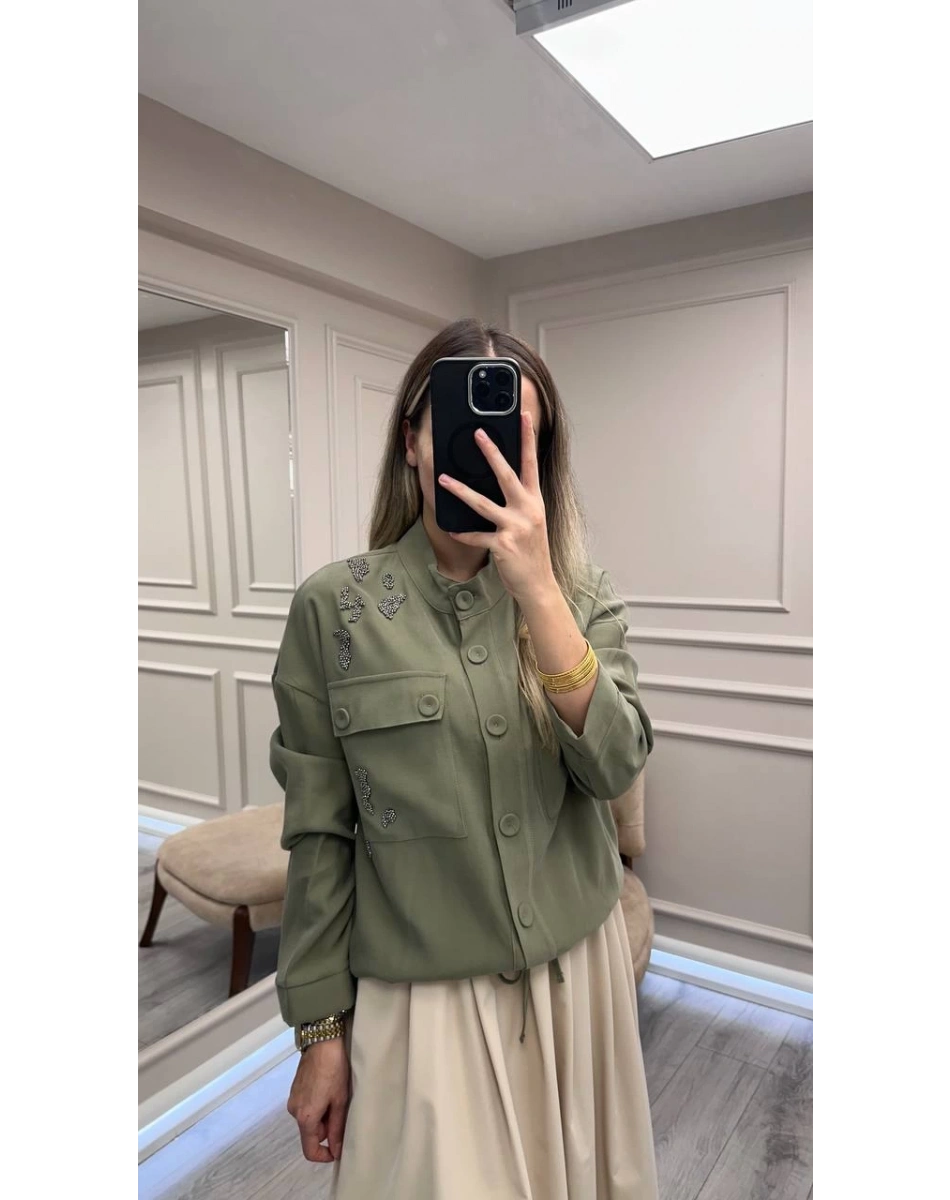 Ceremony 6826 Haki İşleme Detaylı Kısa Ceket