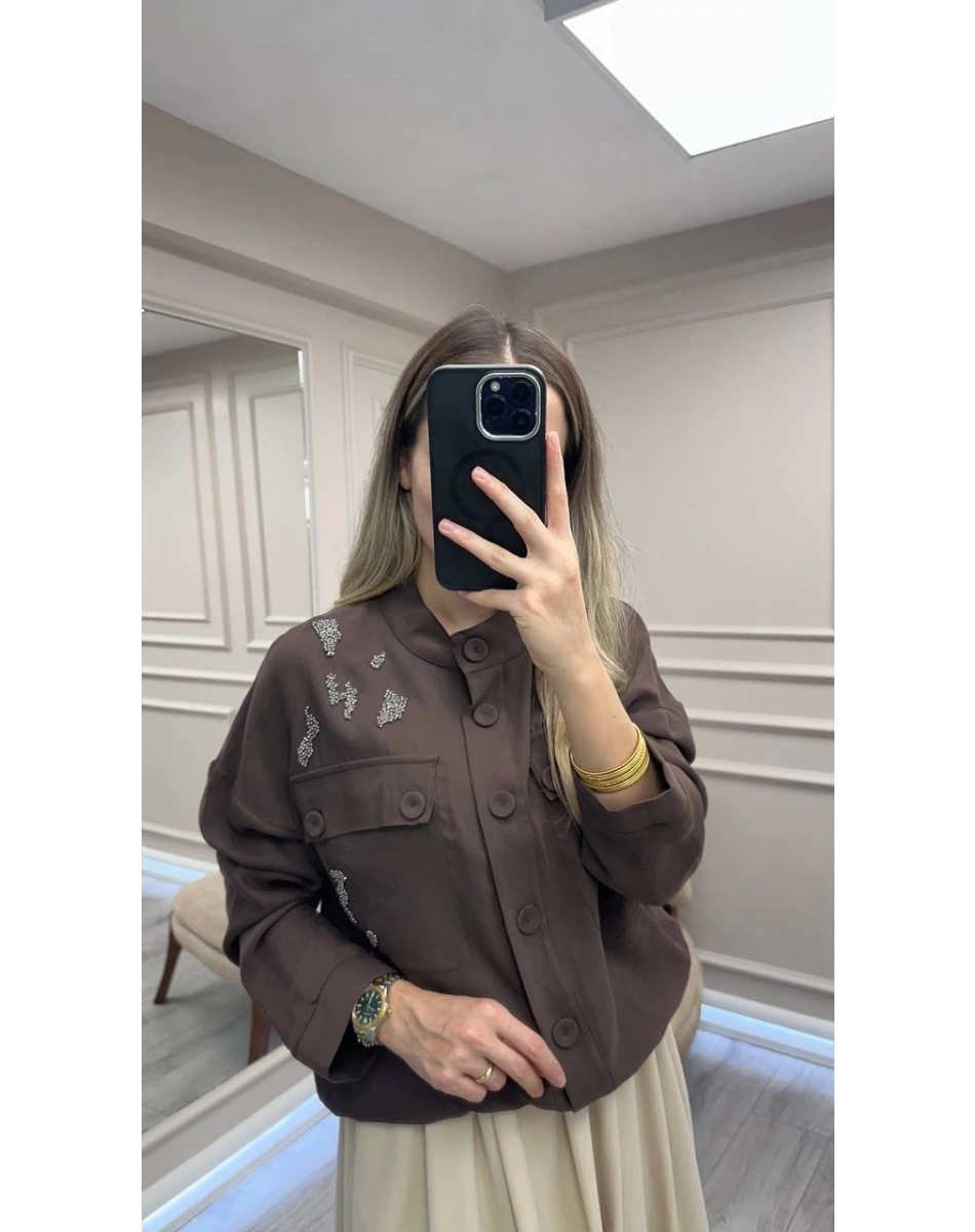 Ceremony 6826 Kahverengi İşleme Detaylı Kısa Ceket