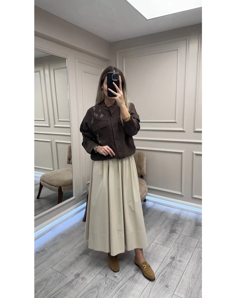 Ceremony 6826 Kahverengi İşleme Detaylı Kısa Ceket