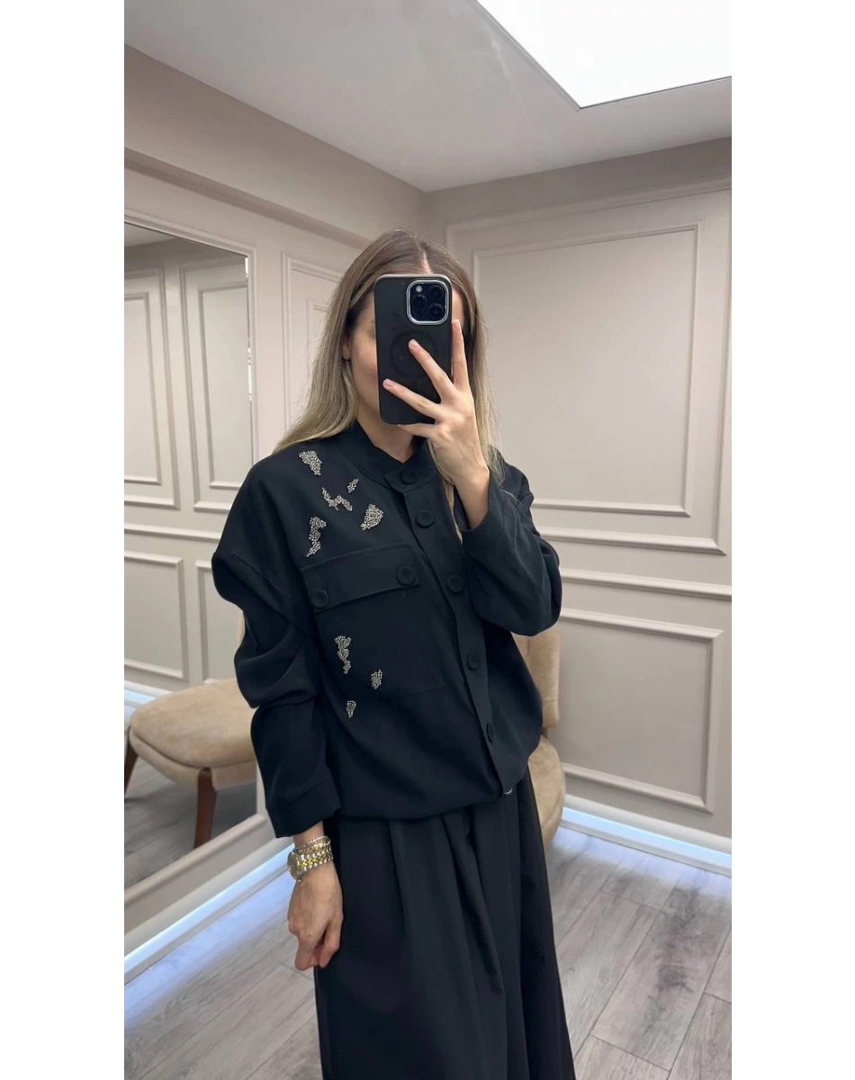 Ceremony 6826 Siyah İşleme Detaylı Kısa Ceket