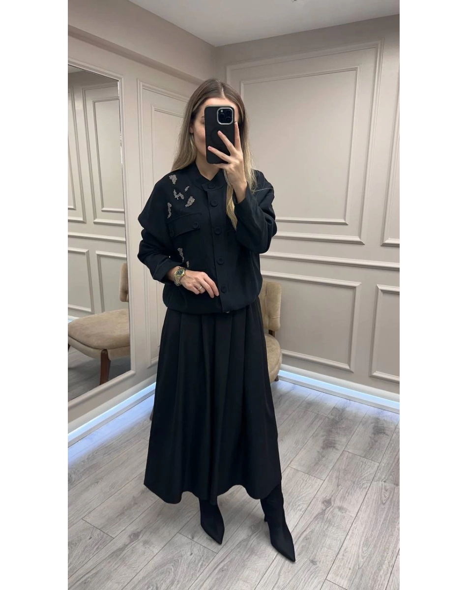 Ceremony 6826 Siyah İşleme Detaylı Kısa Ceket