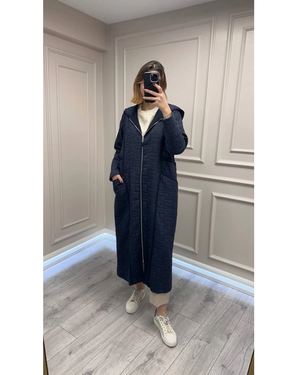 Ceremony 6838 Lacivert Kapüşonu Fermuar Detaylı Kapitone Kap