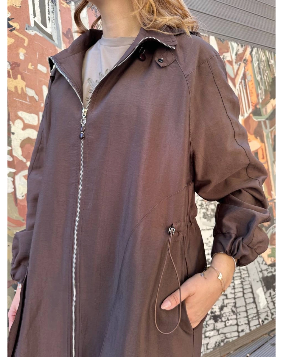 Ceremony 6839 Kahverengi Yanları Büzgülü Trençkot