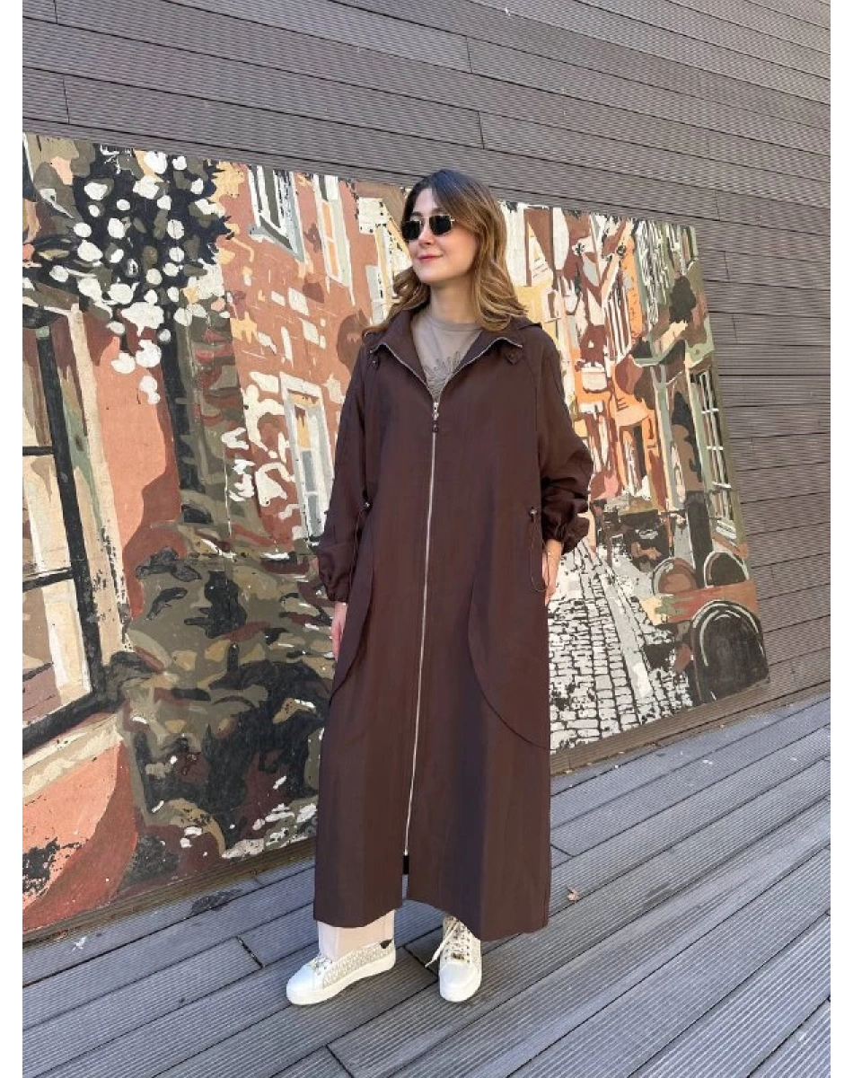 Ceremony 6839 Kahverengi Yanları Büzgülü Trençkot