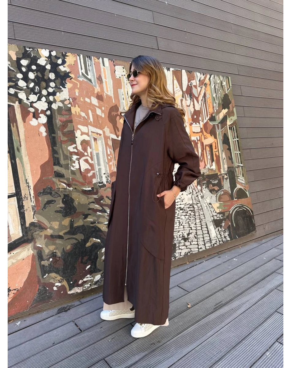 Ceremony 6839 Kahverengi Yanları Büzgülü Trençkot