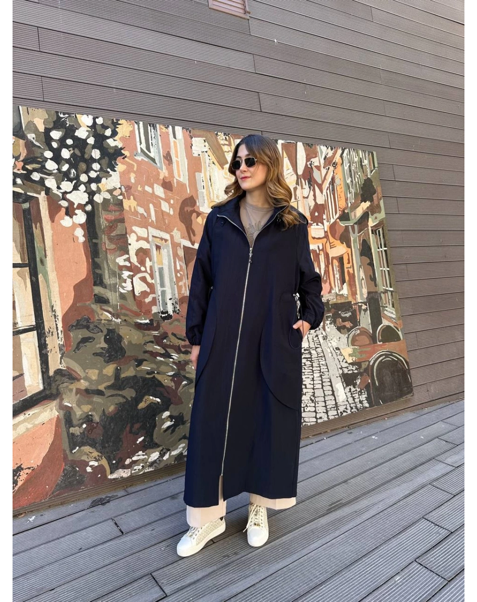 Ceremony 6839 Lacivert Yanları Büzgülü Trençkot