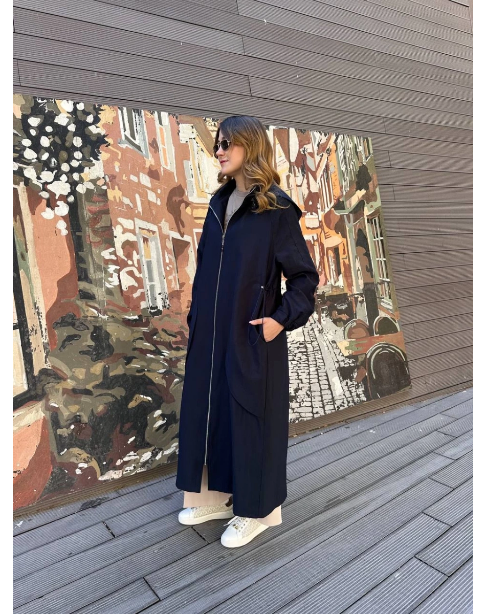 Ceremony 6839 Lacivert Yanları Büzgülü Trençkot