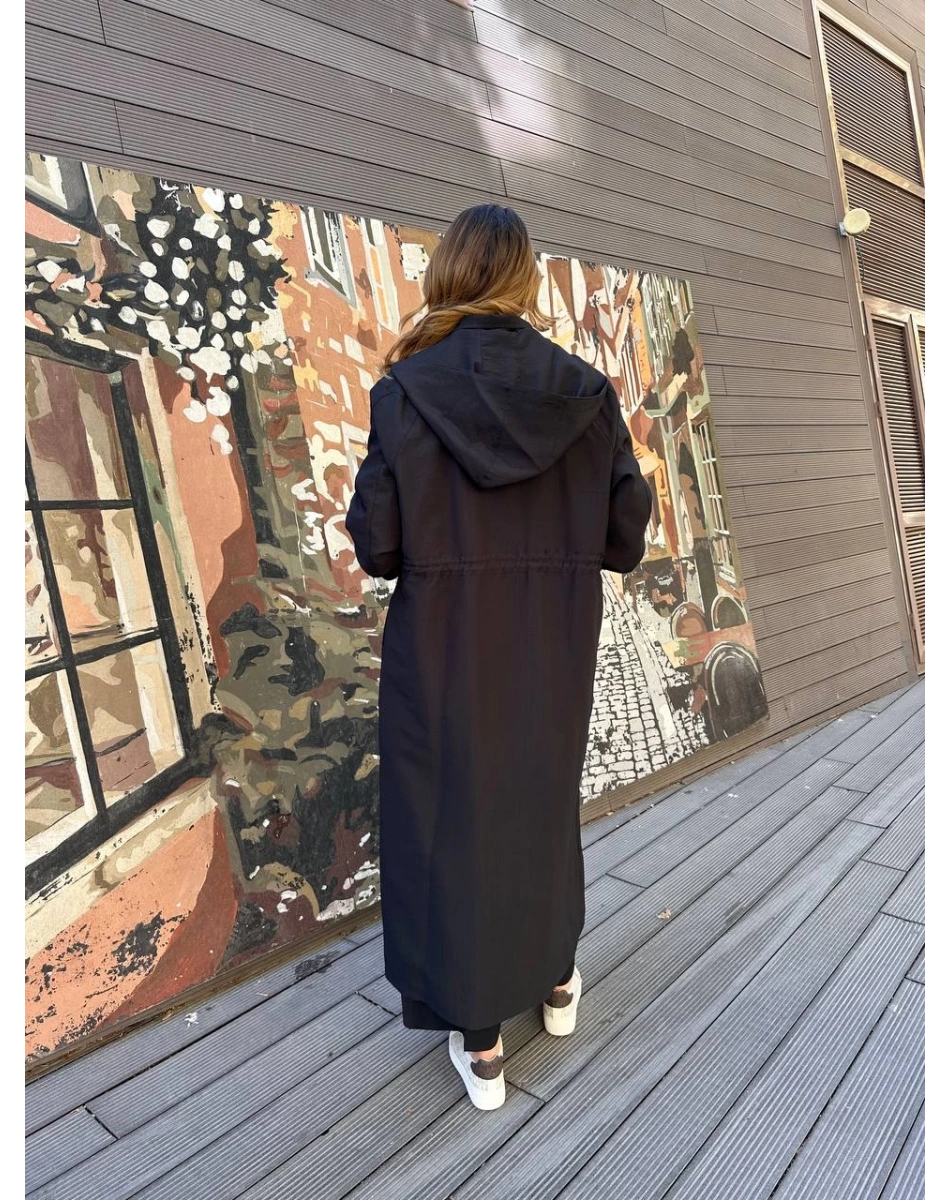 Ceremony 6839 Siyah Yanları Büzgülü Trençkot