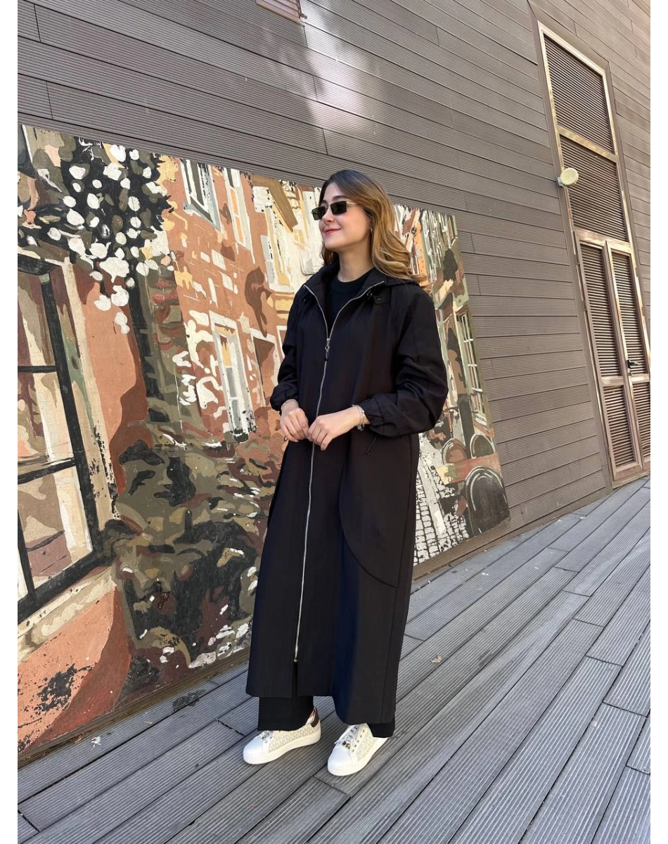 Ceremony 6839 Siyah Yanları Büzgülü Trençkot