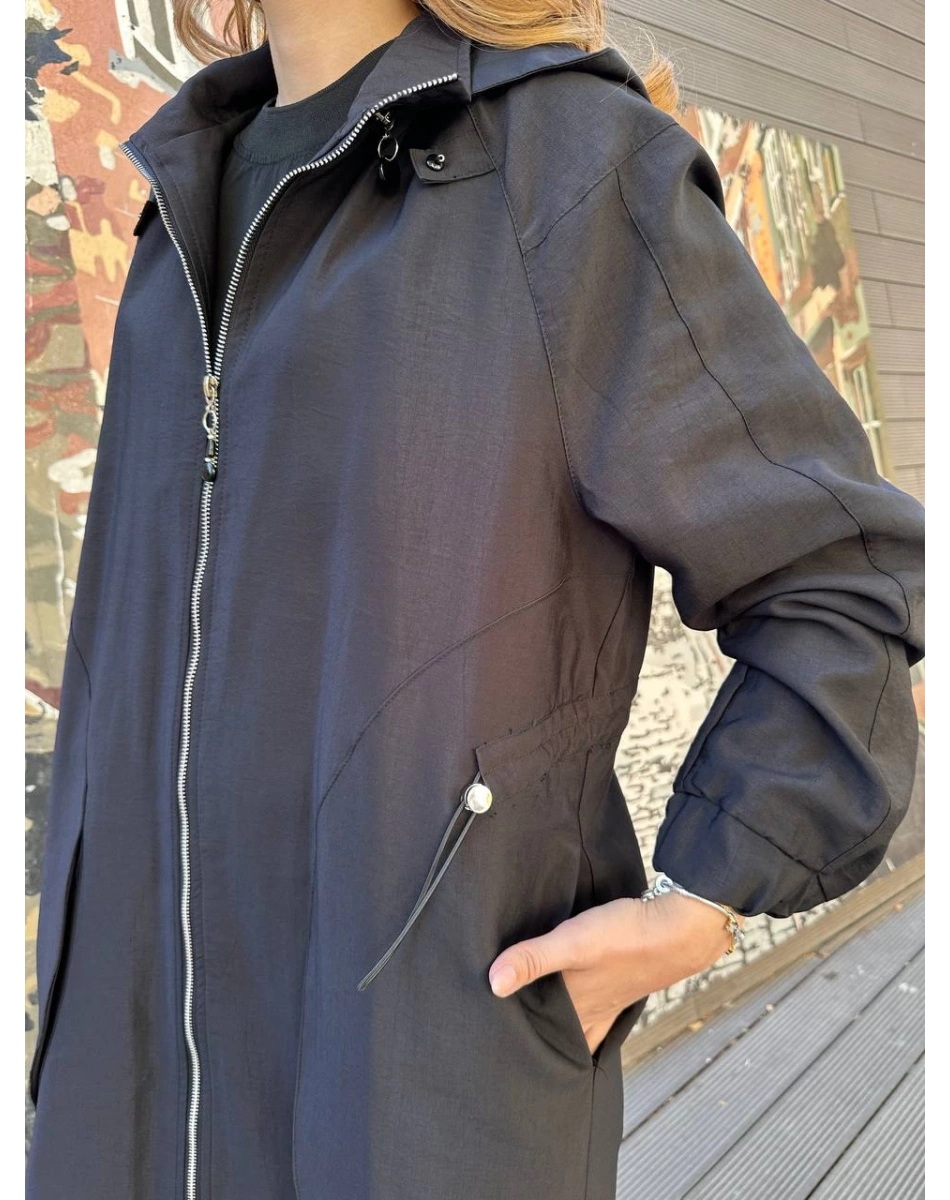 Ceremony 6839 Siyah Yanları Büzgülü Trençkot