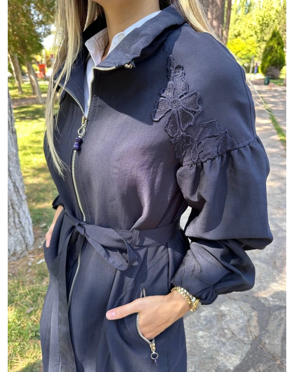 Ceremony 6840 Lacivert Dantel Detaylı Kap