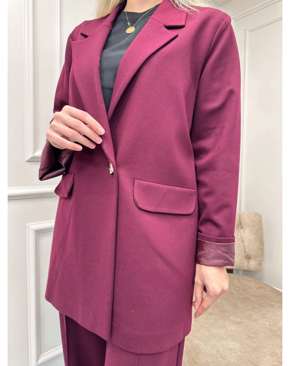Ceremony 6846 Mürdüm Tek Düğmeli Blazer Çelik Ceket