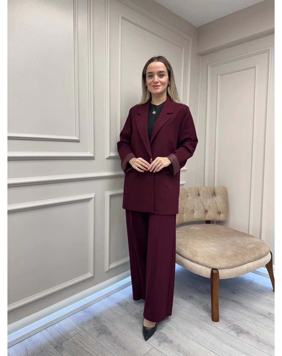 Ceremony 6846 Mürdüm Tek Düğmeli Blazer Çelik Ceket