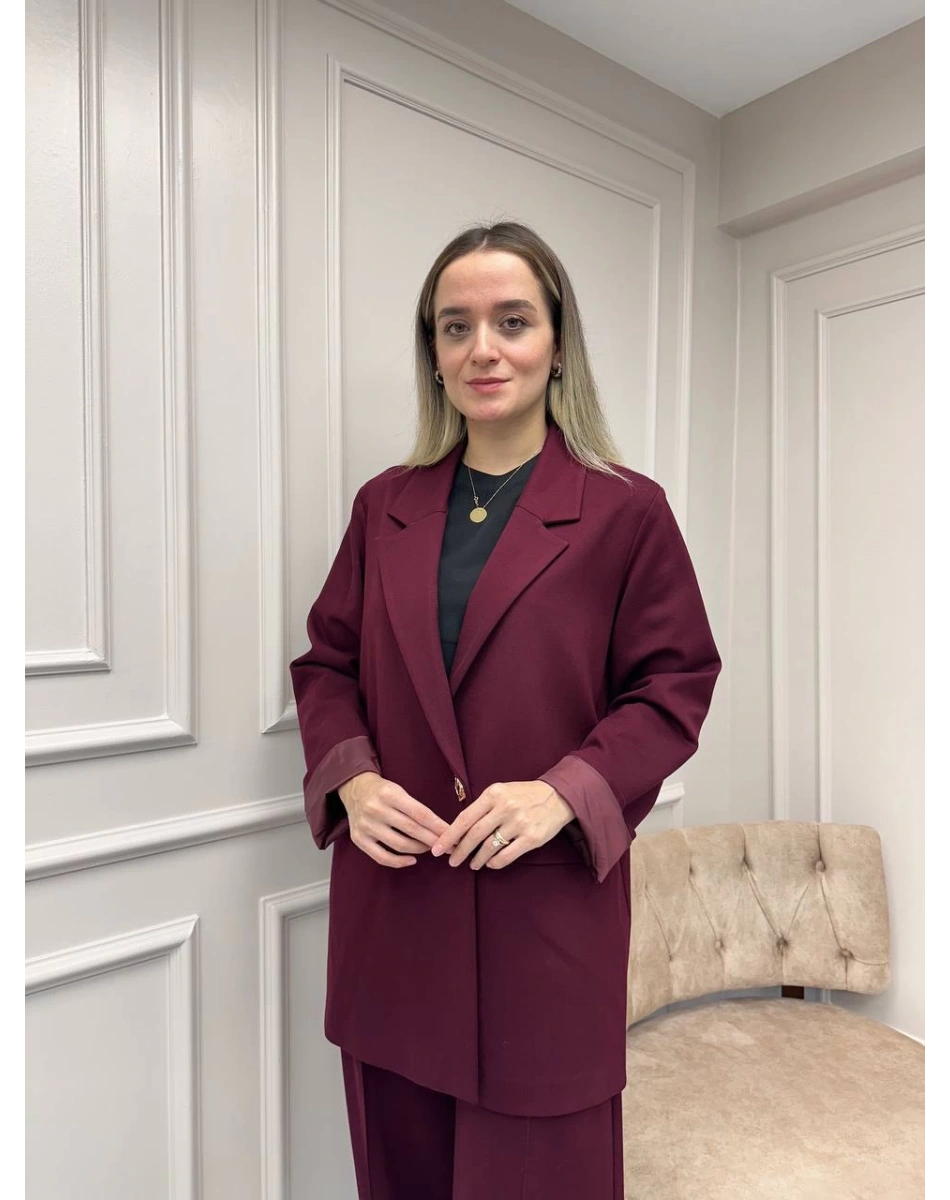 Ceremony 6846 Mürdüm Tek Düğmeli Blazer Çelik Ceket