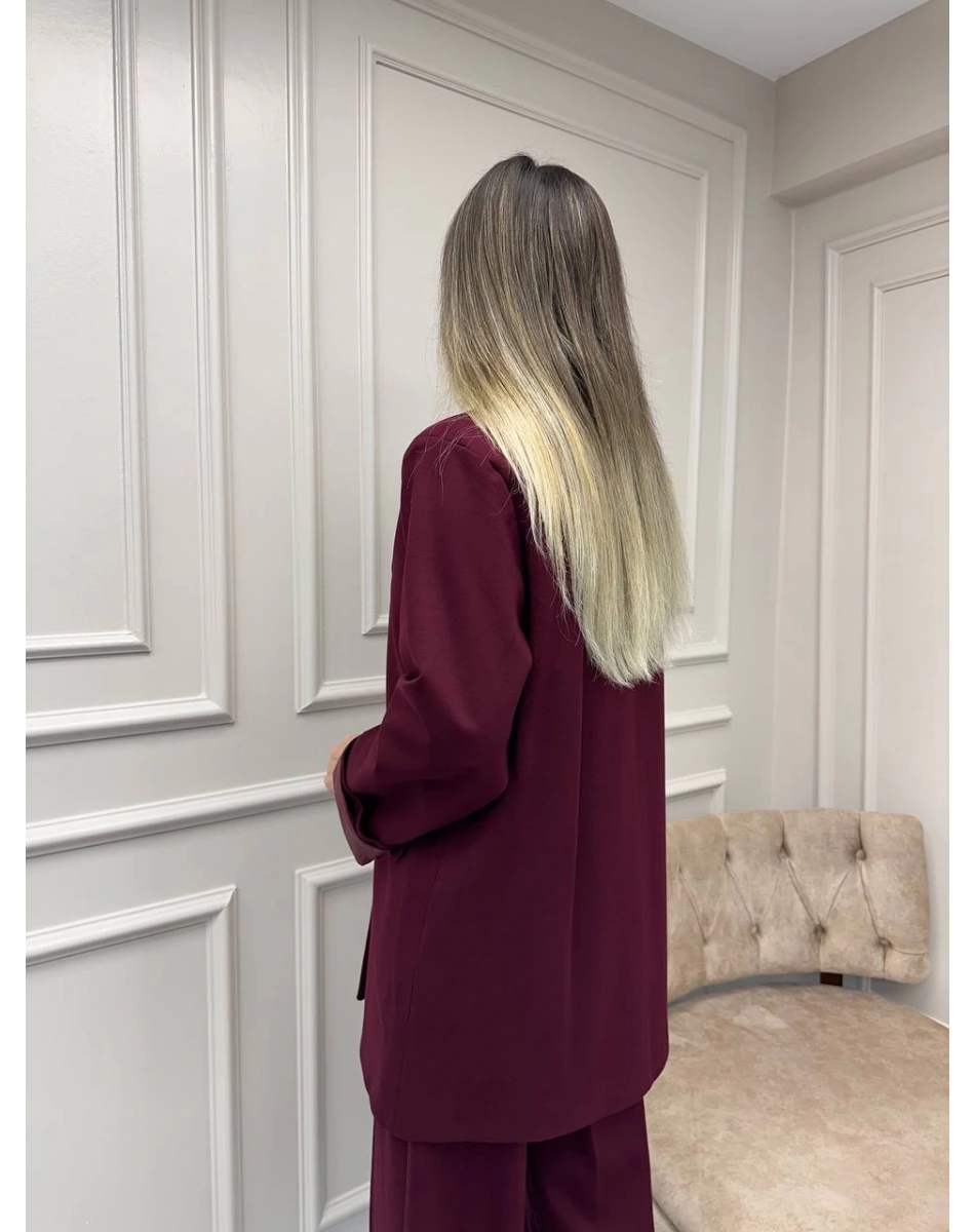 Ceremony 6846 Mürdüm Tek Düğmeli Blazer Çelik Ceket