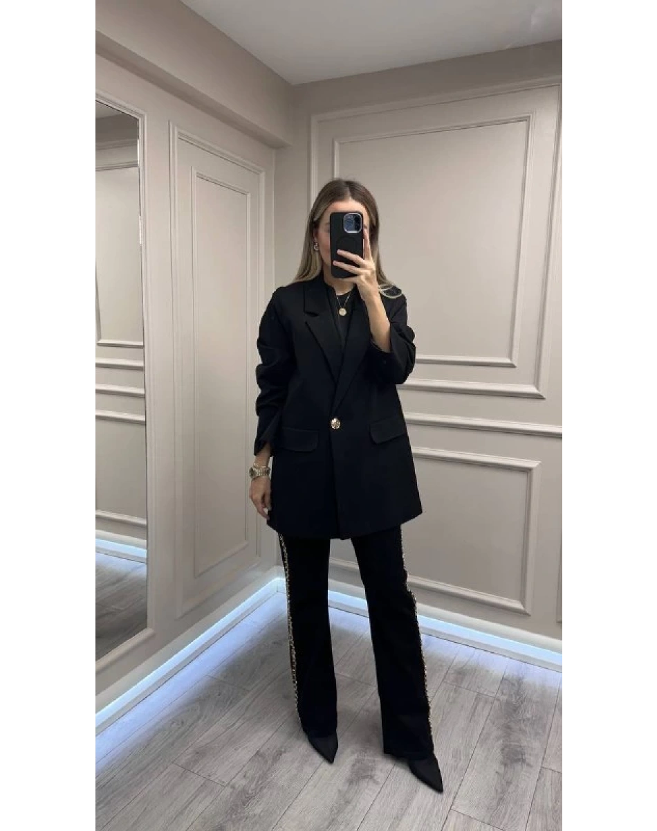 Ceremony 6846 Siyah Tek Düğmeli Blazer Çelik Ceket