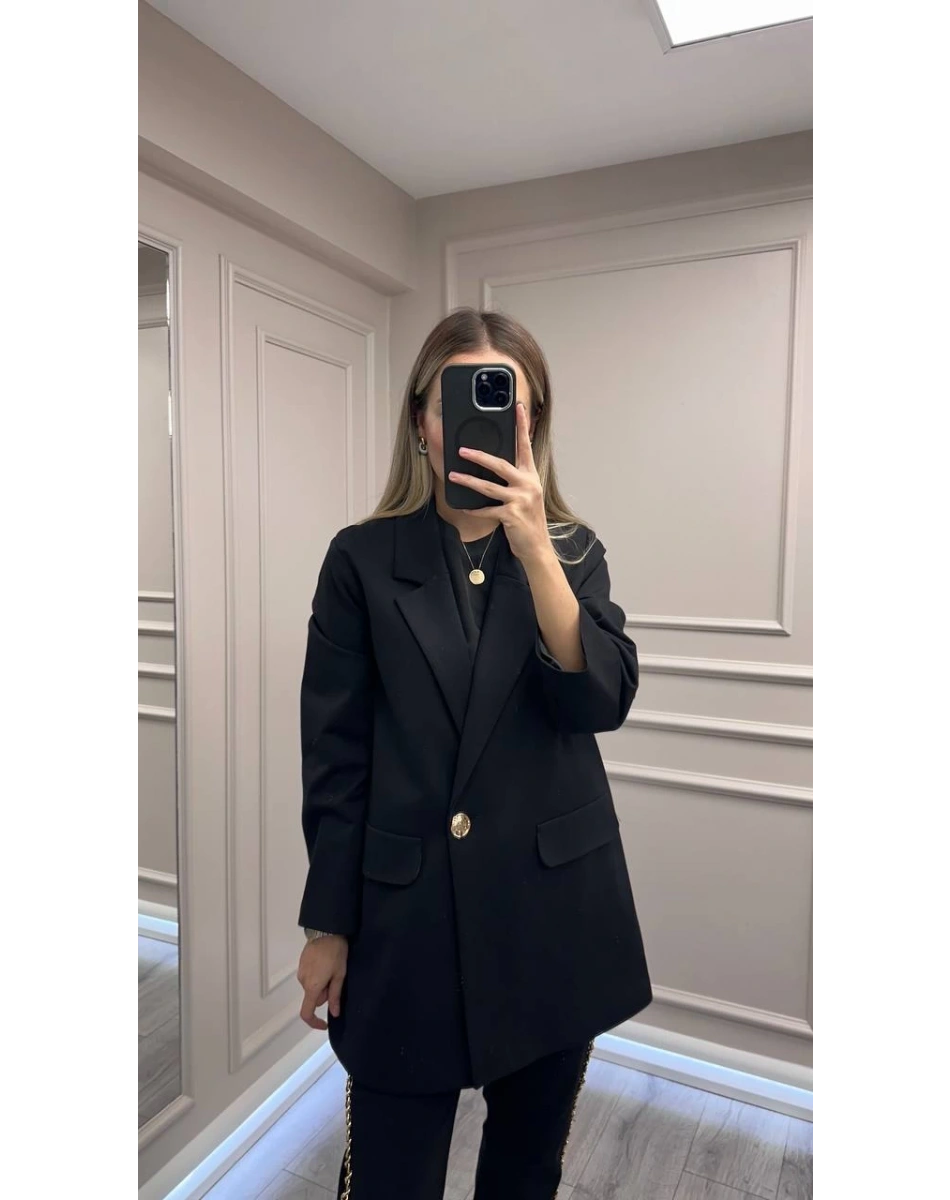 Ceremony 6846 Siyah Tek Düğmeli Blazer Çelik Ceket