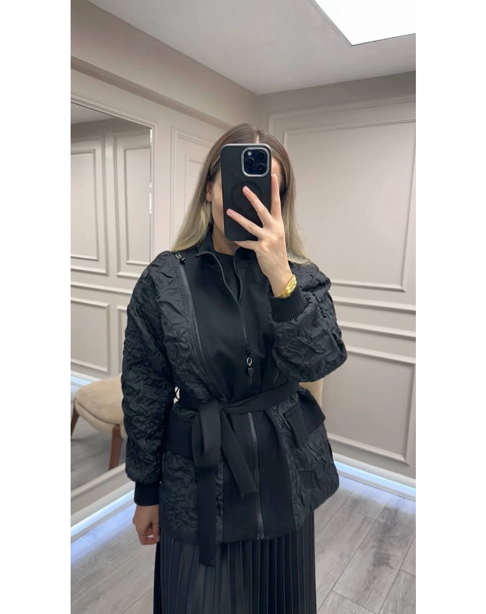 Ceremony 6848 Siyah Örme Garnili Kısa Kap