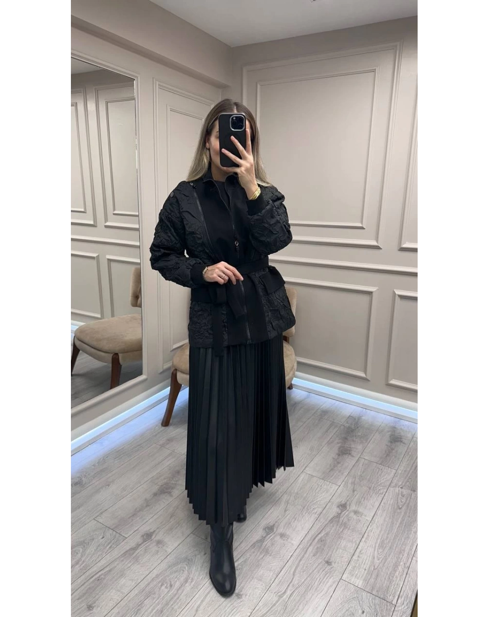 Ceremony 6848 Siyah Örme Garnili Kısa Kap