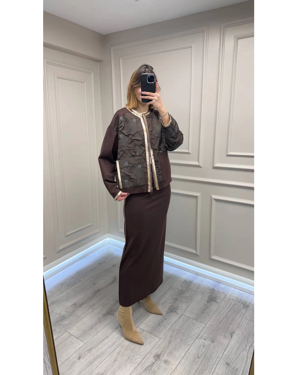 Ceremony 6850 Kahverengi Deri Garnili Kap