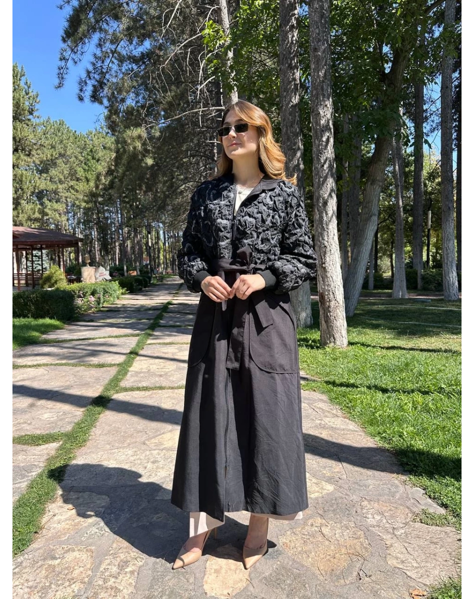 Ceremony 6861 Siyah Önü Kapitone Detaylı Trençkot