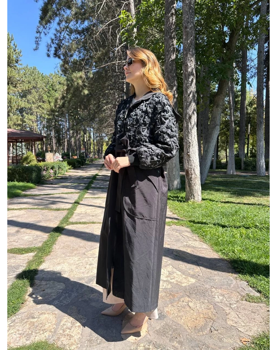Ceremony 6861 Siyah Önü Kapitone Detaylı Trençkot