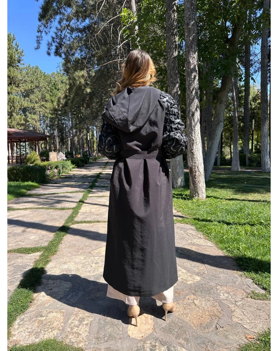 Ceremony 6861 Siyah Önü Kapitone Detaylı Trençkot