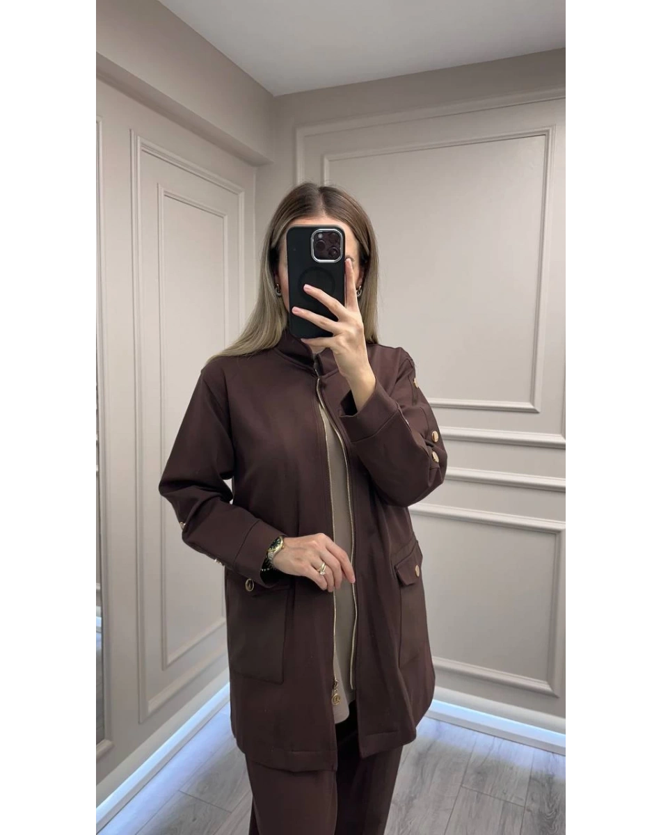 Ceremony 6870 Kahverengi Çıtçıt Detaylı İkili Takım