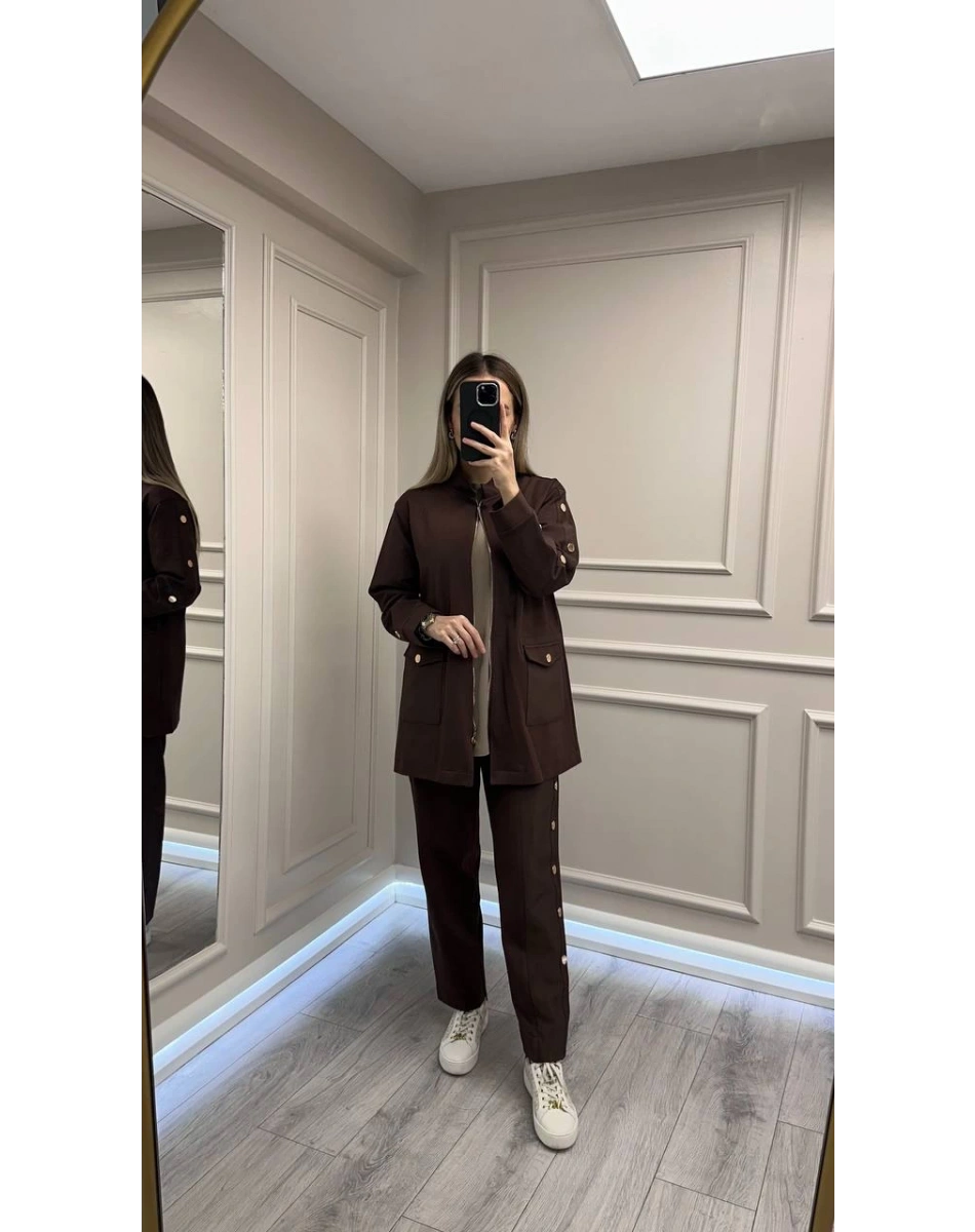 Ceremony 6870 Kahverengi Çıtçıt Detaylı İkili Takım