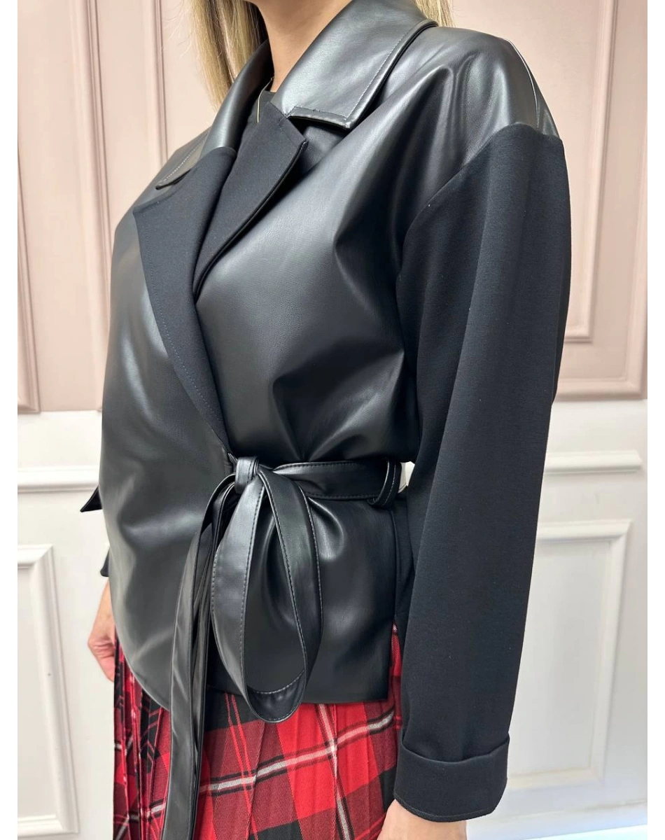 Ceremony 6871 Siyah Yandan Bağlamalı Deri Ceket