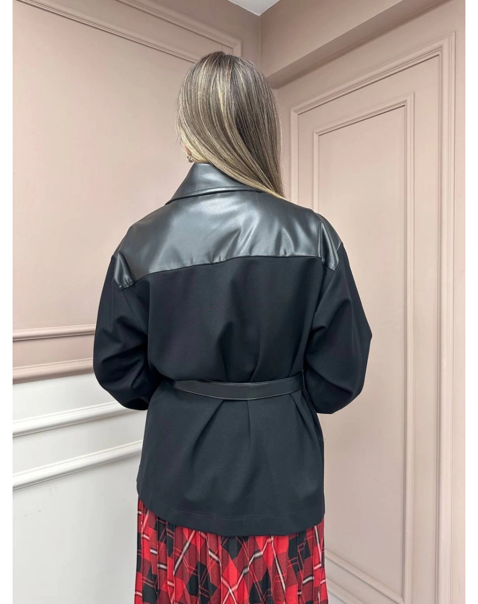 Ceremony 6871 Siyah Yandan Bağlamalı Deri Ceket