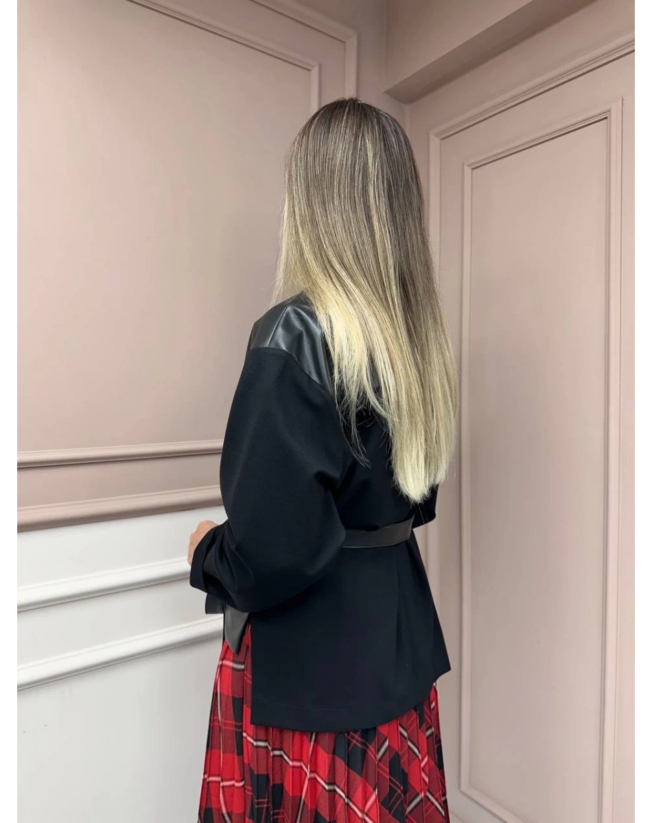 Ceremony 6871 Siyah Yandan Bağlamalı Deri Ceket