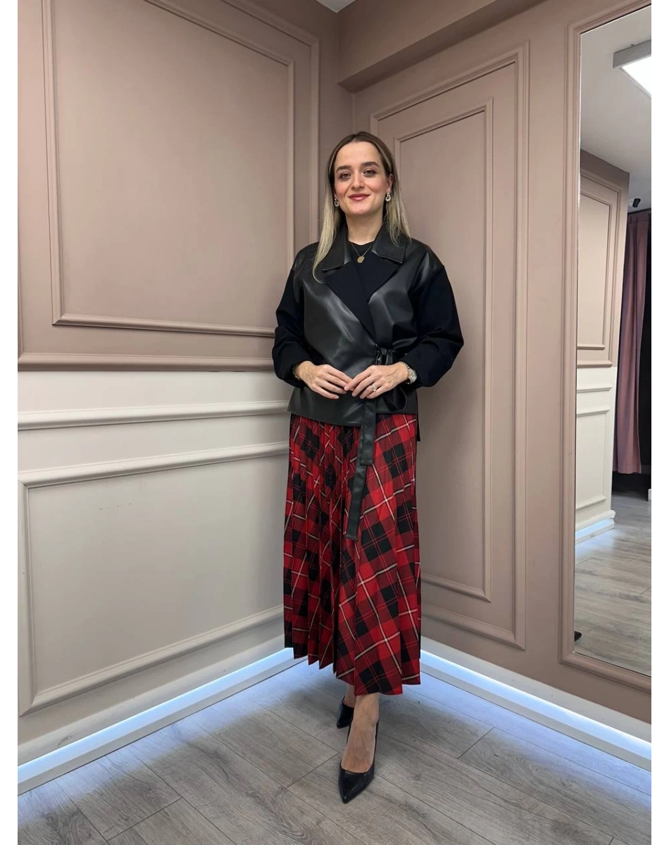 Ceremony 6871 Siyah Yandan Bağlamalı Deri Ceket