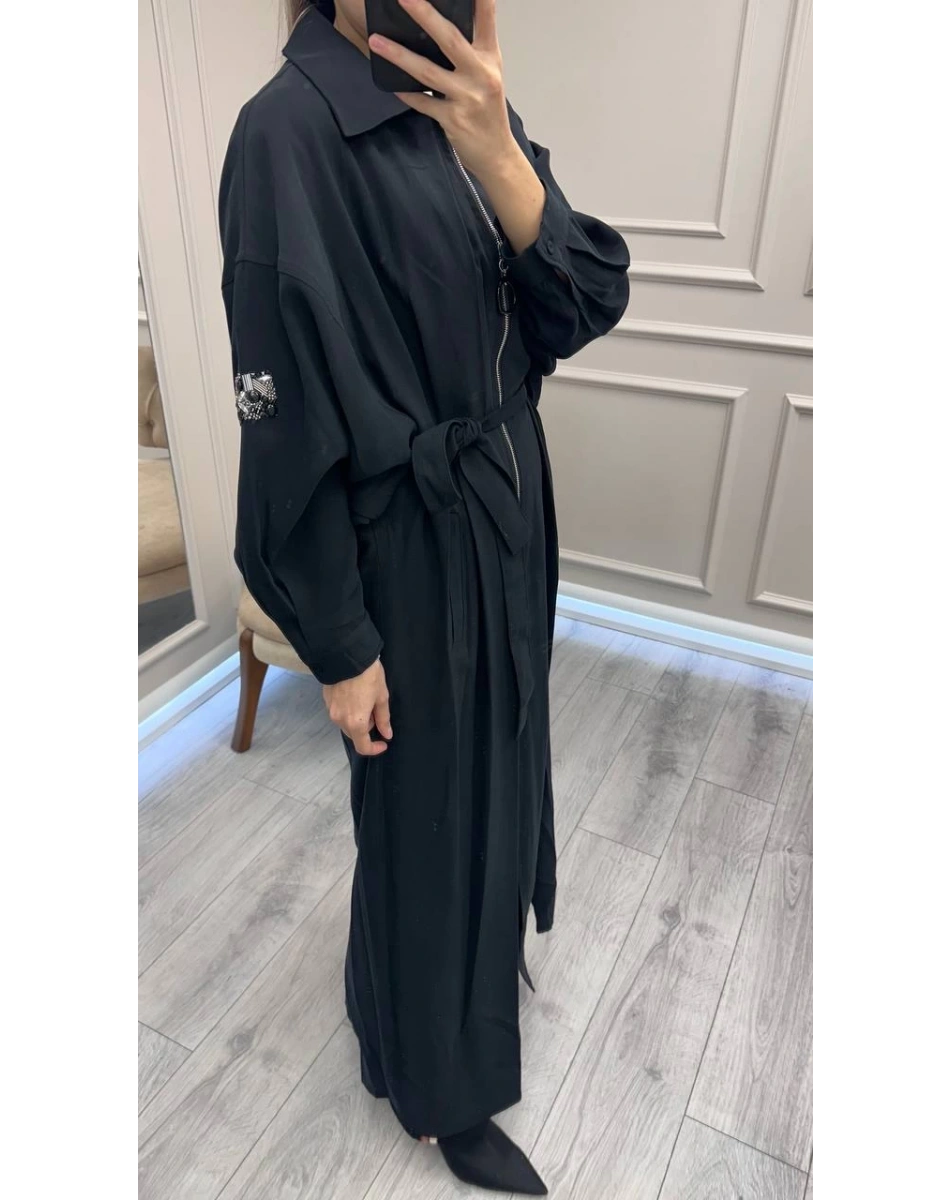 Ceremony 6881 Siyah Önden Fermuarlı İçten Kemerli Kap