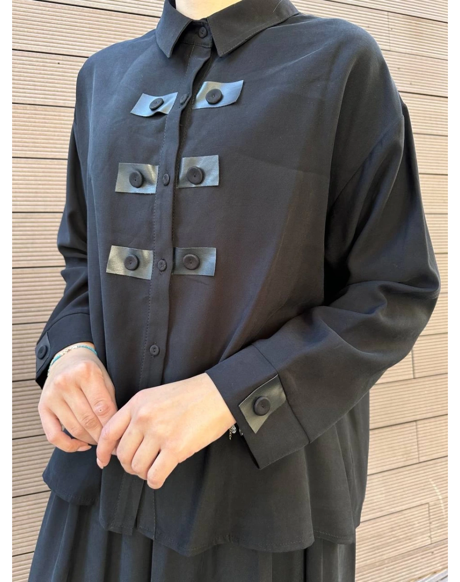 Ceremony 6904 Siyah Düğme Detaylı Etekli Takım