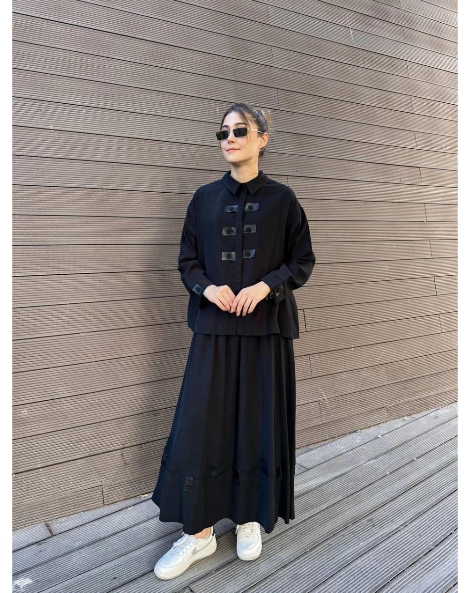 Ceremony 6904 Siyah Düğme Detaylı Etekli Takım