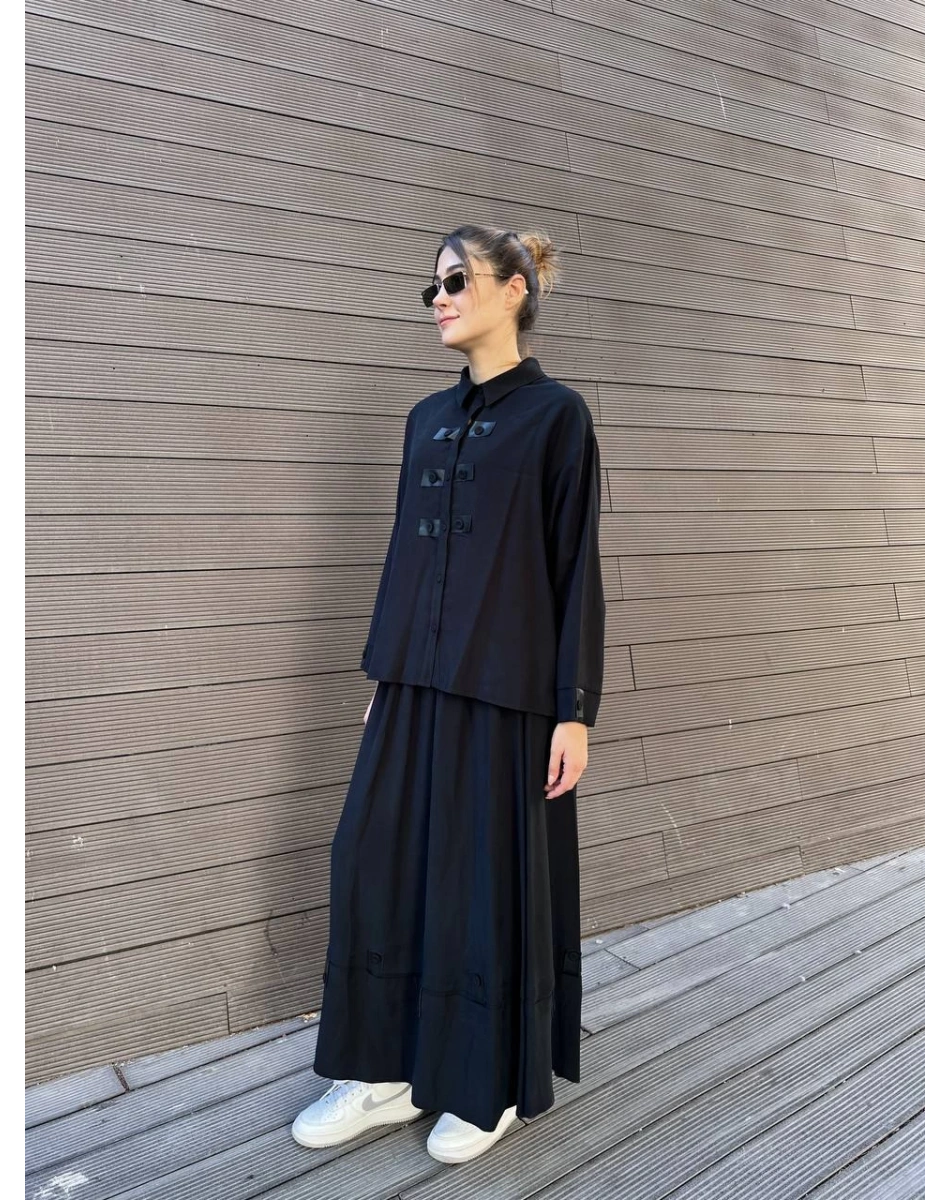 Ceremony 6904 Siyah Düğme Detaylı Etekli Takım