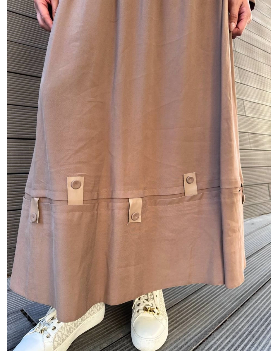 Ceremony 6904 Sütlü Kahve Düğme Detaylı Etekli Takım