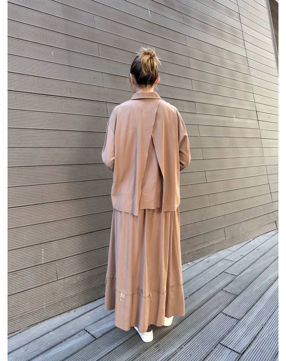 Ceremony 6904 Sütlü Kahve Düğme Detaylı Etekli Takım