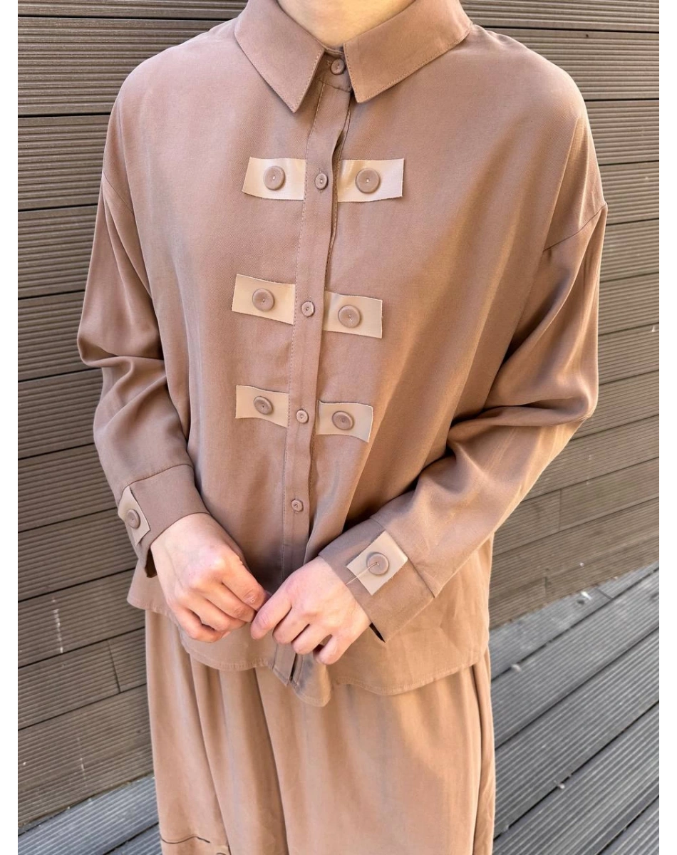 Ceremony 6904 Sütlü Kahve Düğme Detaylı Etekli Takım