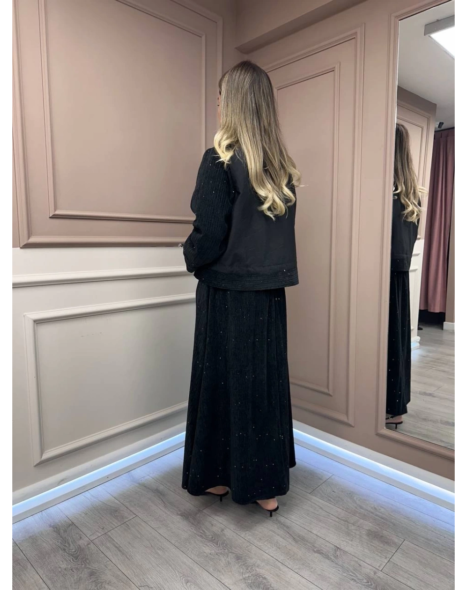 Ceremony 6918 Siyah Kadife Pul Detaylı Etekli Takım