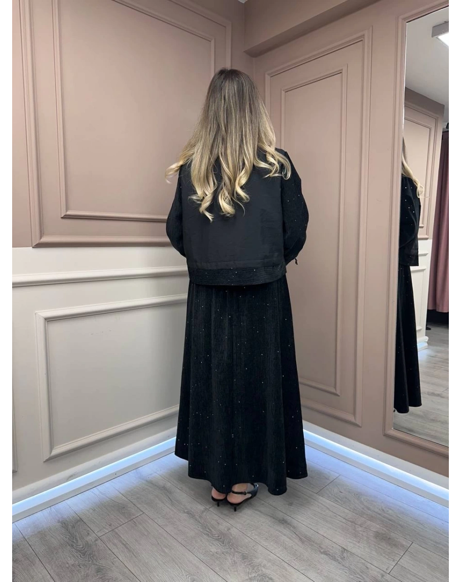 Ceremony 6918 Siyah Kadife Pul Detaylı Etekli Takım