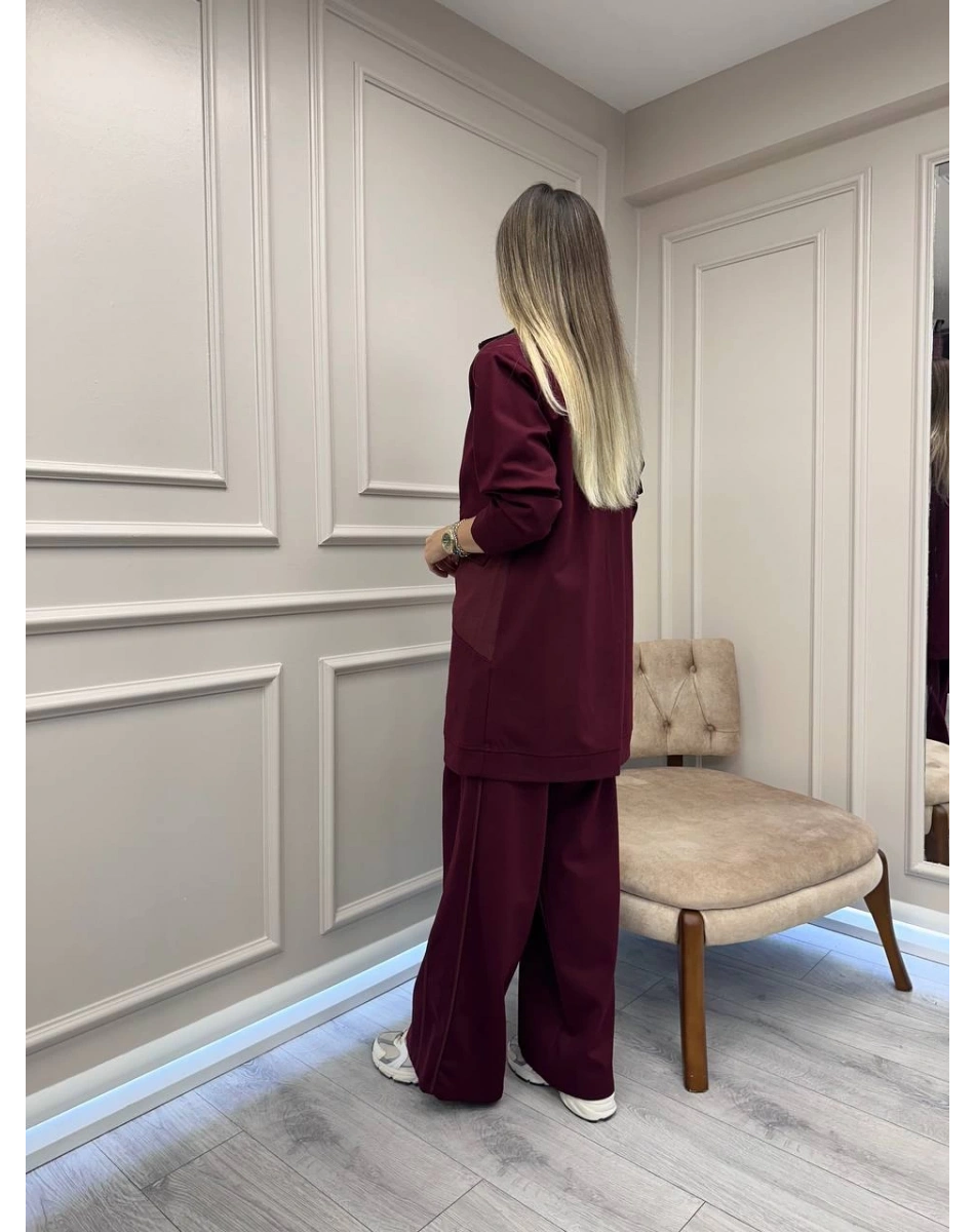 Ceremony 6921 Bordo Önden Fermuarlı Yarım Patlı Ceketli Takım
