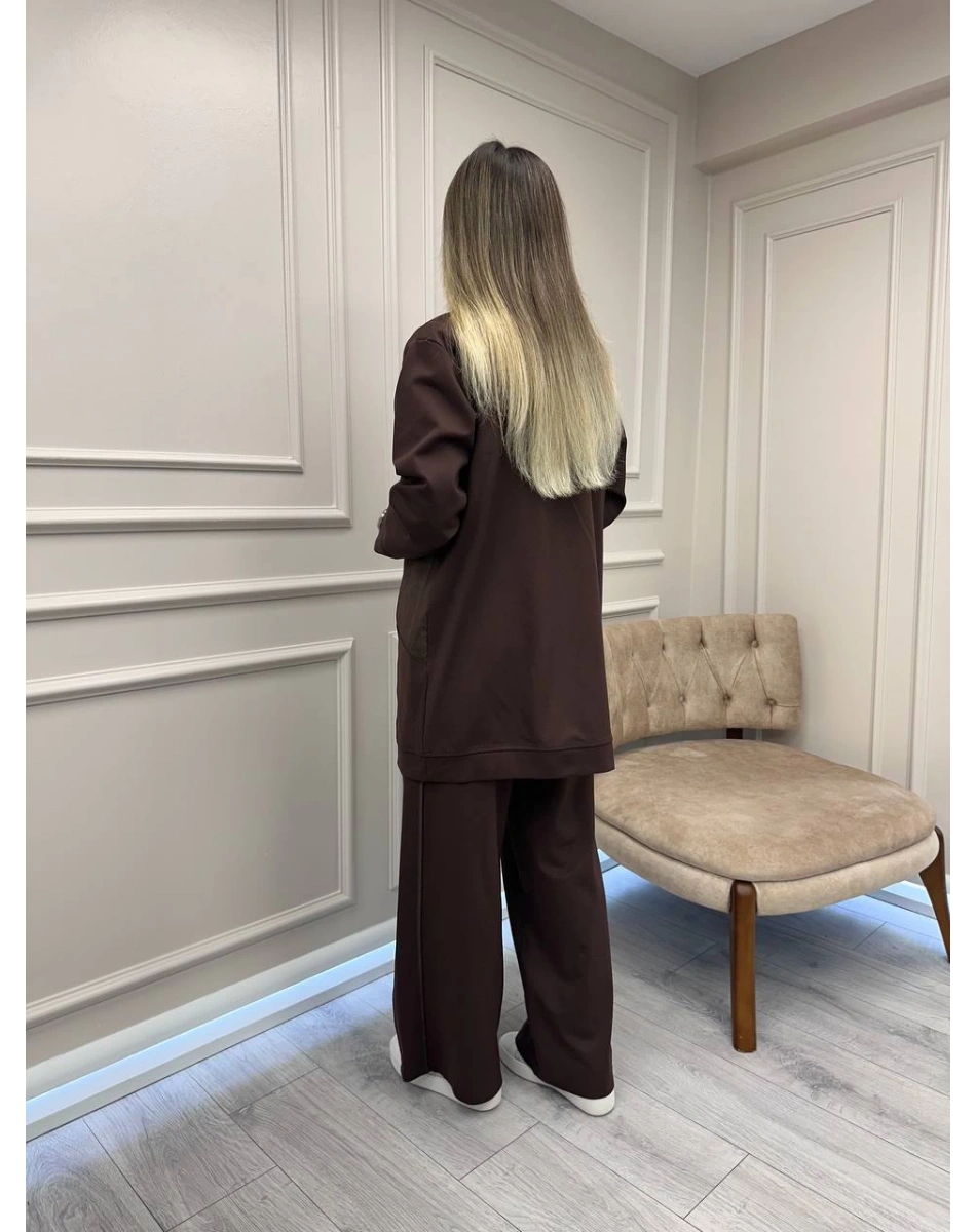 Ceremony 6921 Kahverengi Önden Fermuarlı Yarım Patlı Ceketli Takım