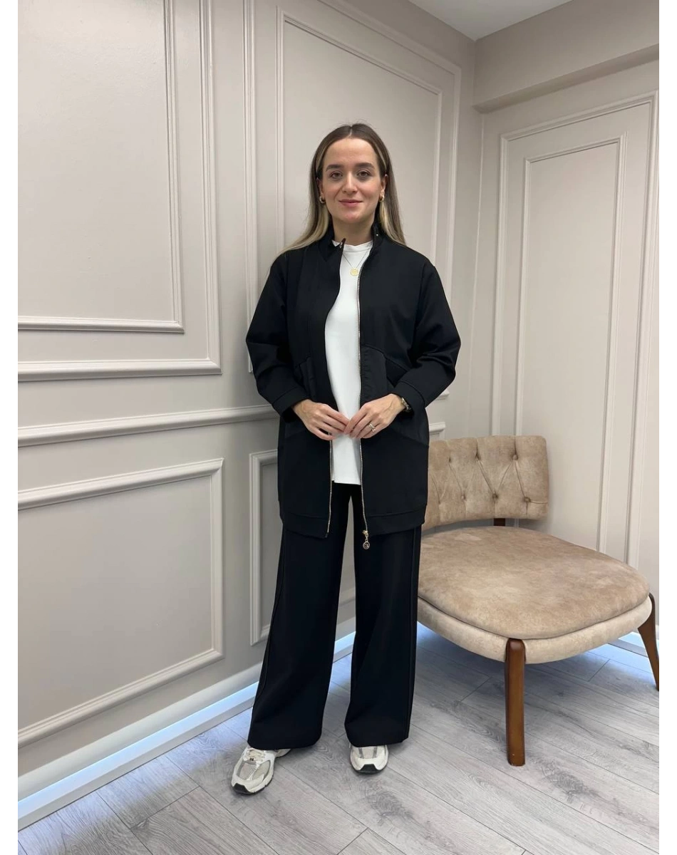 Ceremony 6921 Siyah Önden Fermuarlı Yarım Patlı Ceketli Takım