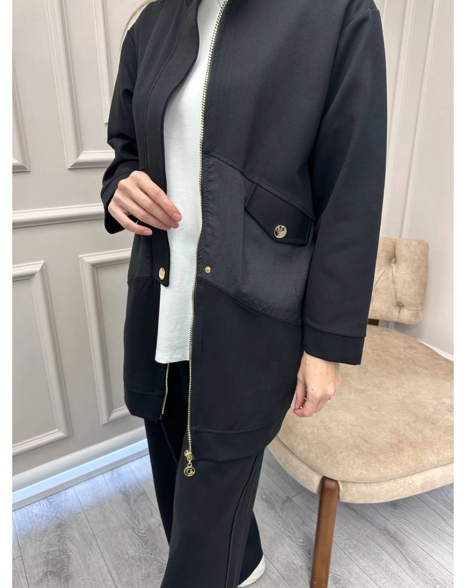 Ceremony 6921 Siyah Önden Fermuarlı Yarım Patlı Ceketli Takım