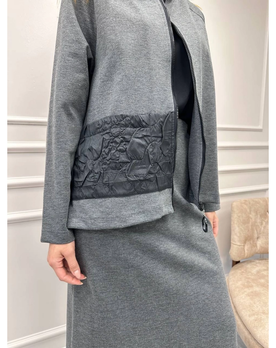 Ceremony 6925 Gri Önü Fermuarlı Etekli Takım