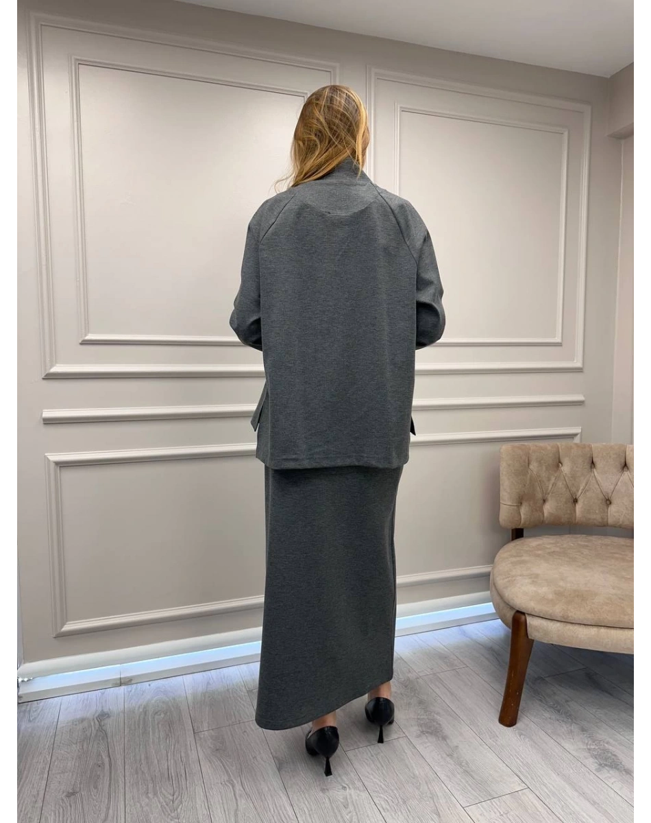 Ceremony 6925 Gri Önü Fermuarlı Etekli Takım