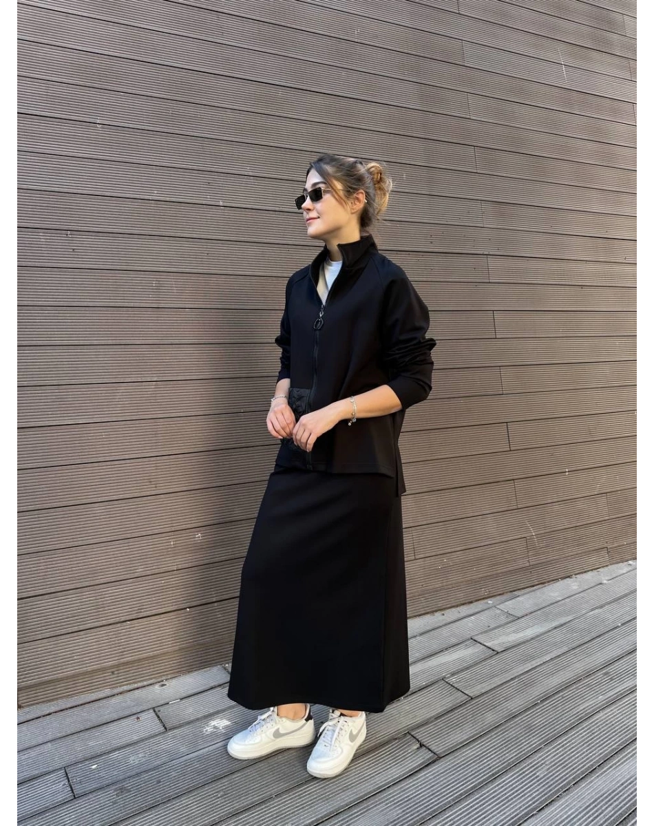 Ceremony 6925 Siyah Önü Fermuarlı Etekli Takım